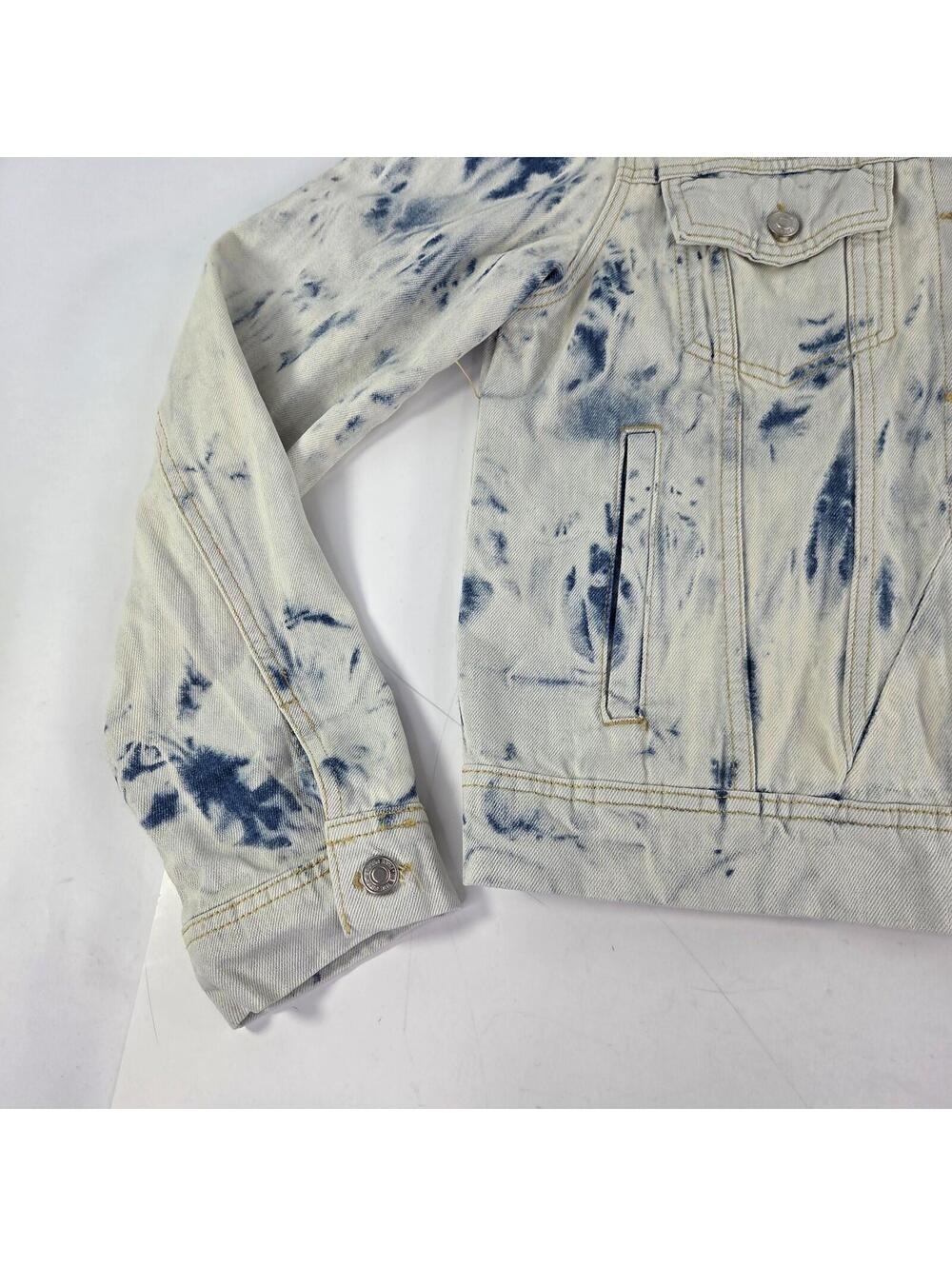 Free People Rumors Jeans Jacket Size L Blue Tie Dye Denim Button Moto Jackets - Picture 4 of 13